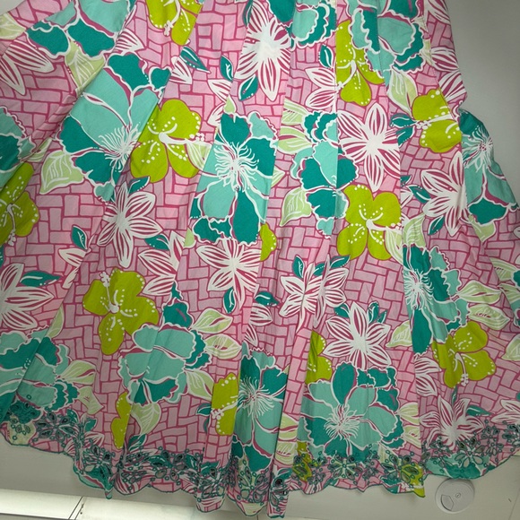 Lilly Pulitzer Floral Pleated Skirt - Pink, Green, Aqua. Eyelet‎ Hem Design sz 2 - Picture 7 of 9